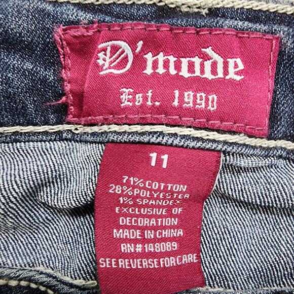 NEW D'mode Jeans Womens 11 Juniors Blue Mid Rise Straight Leg Flap Pockets Bling - Picture 9 of 16